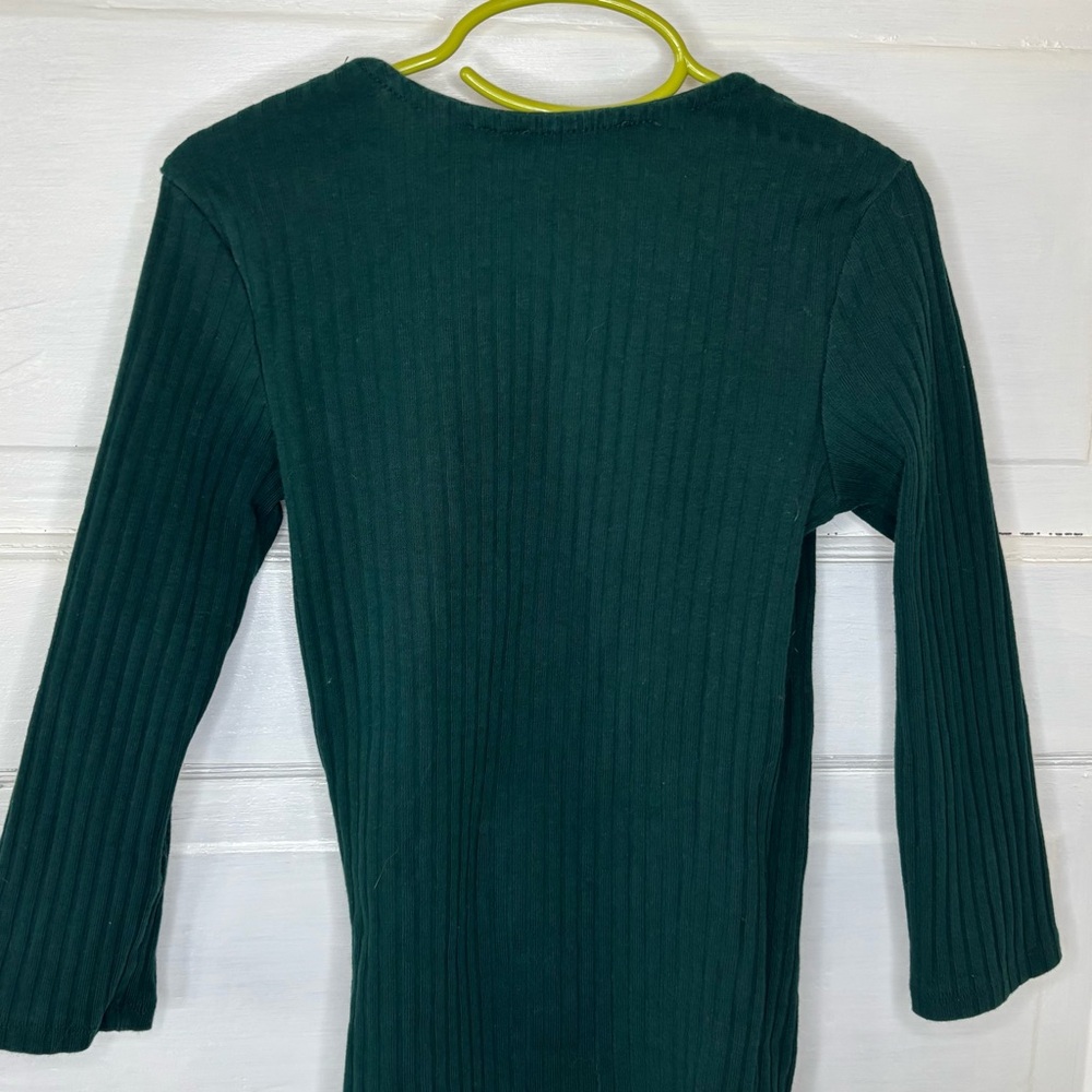 Bershka Forest Green Ribbed Wrap-Front Top - Picture 3 of 10